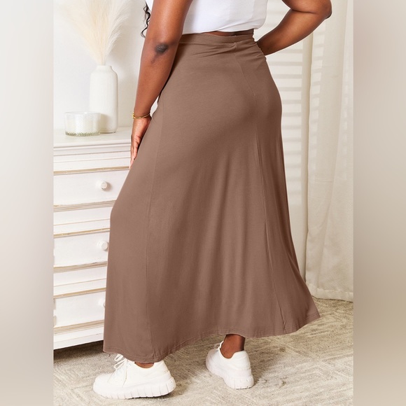 NEW Double Take PLUS + REG Size Flared Tie Waist Ultra Soft Maxi Skirt in Brown - Picture 2 of 4